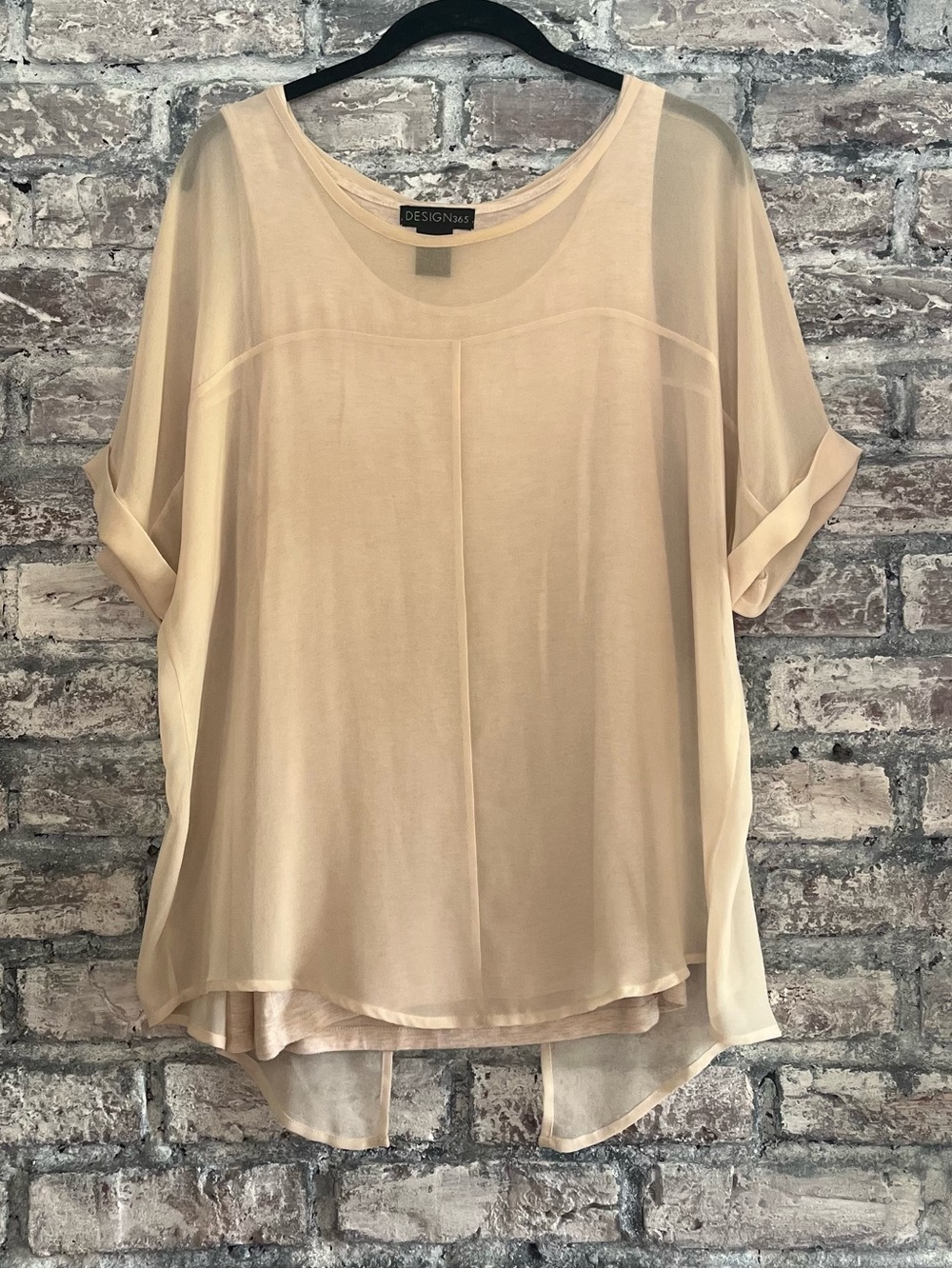 Design Lab Lord & Taylor Cream Short-Sleeve Chiffon Tunic/Sheer overlay/tie back